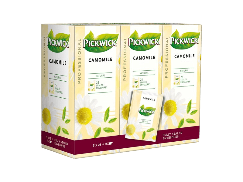 pickwick camomile tea box with 75 fairtrade envelopes