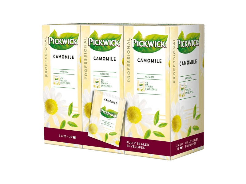 pickwick camomile tea box with 75 fairtrade envelopes