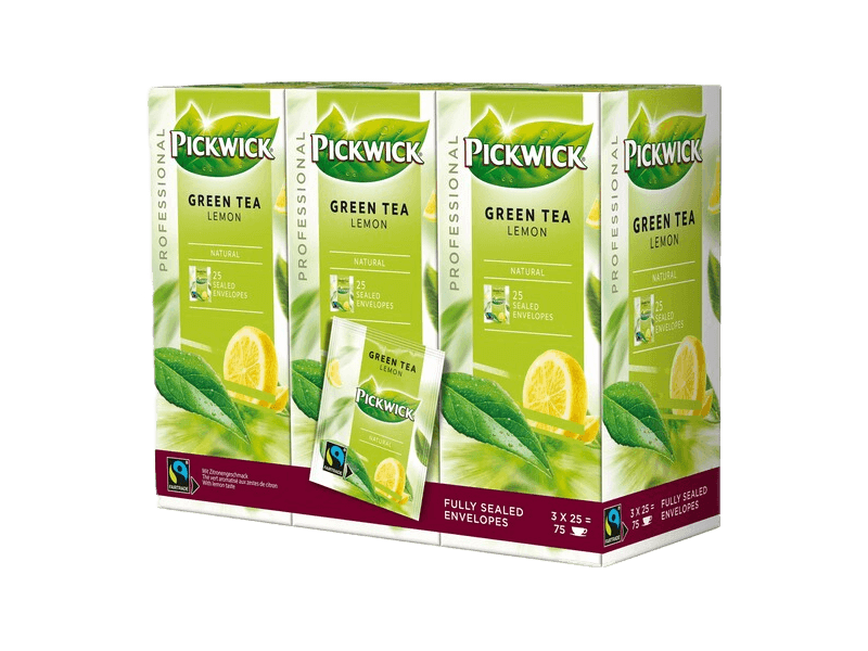 pickwick green tea lemon tea box with 75 fairtrade envelopes