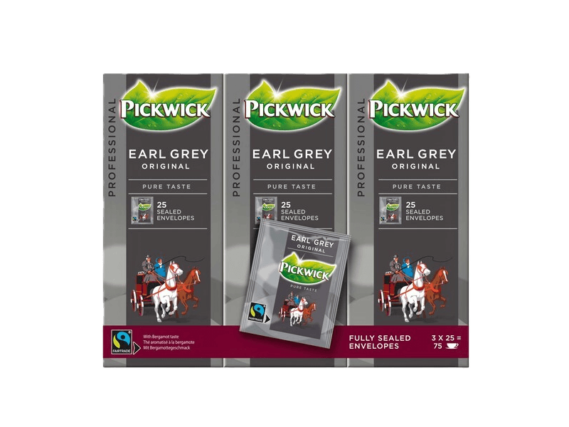 pickwick earl grey tea box with 75 fairtrade envelopes