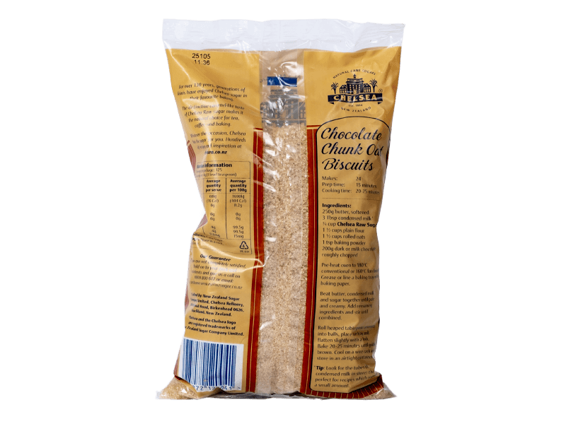 A bag of Chelsea raw sugar 500g