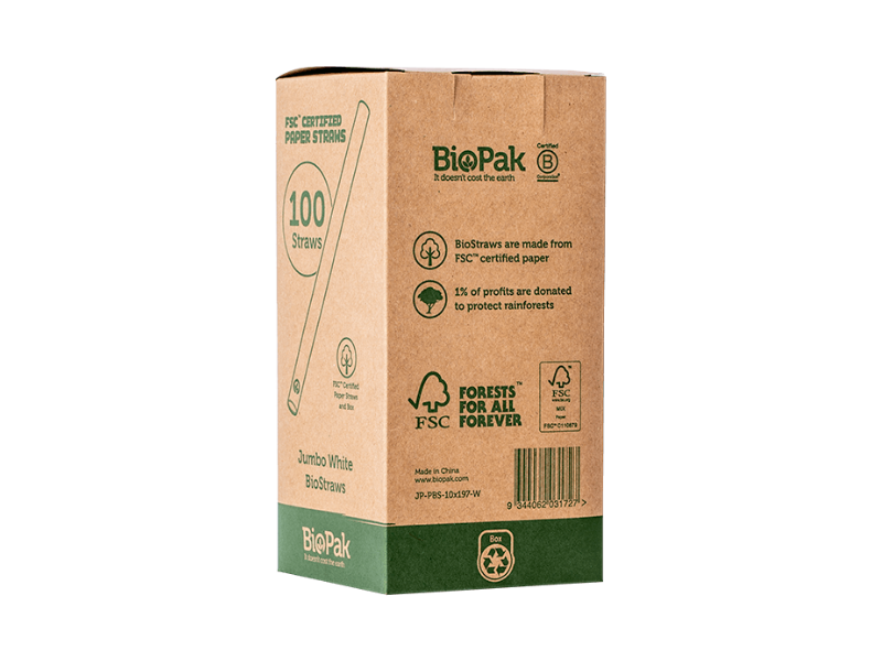 10mm Jumbo White BioStraw x 100 sleeve