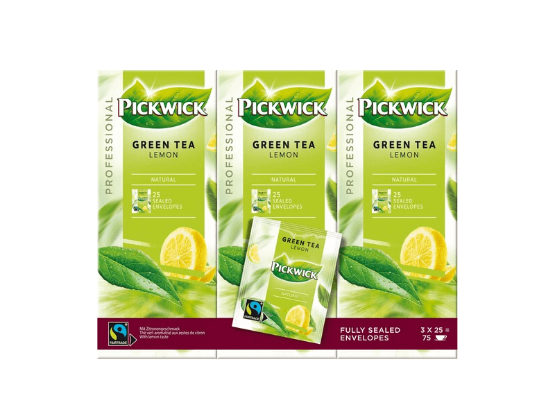 pickwick green tea lemon tea box with 75 fairtrade envelopes