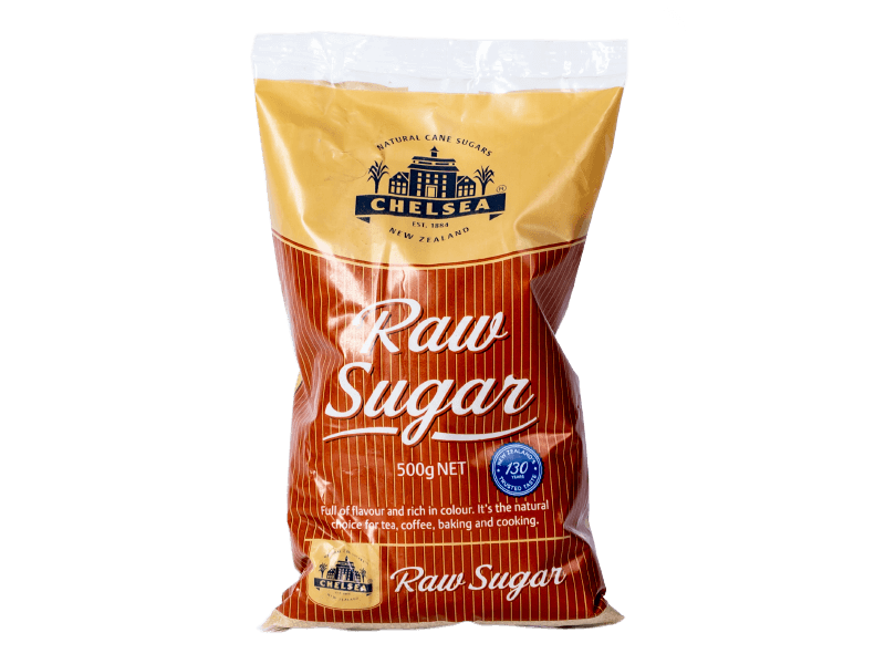 A bag of Chelsea raw sugar 500g