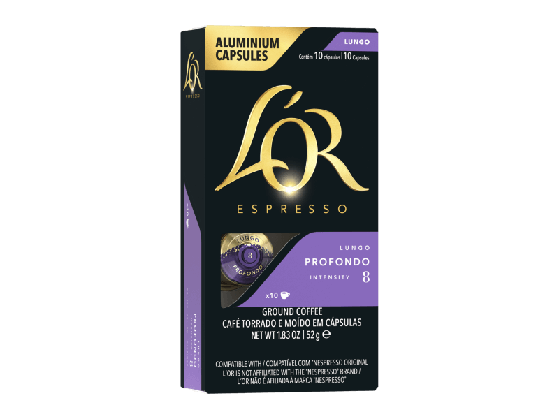 A pack of L'OR espresso profondo capsules