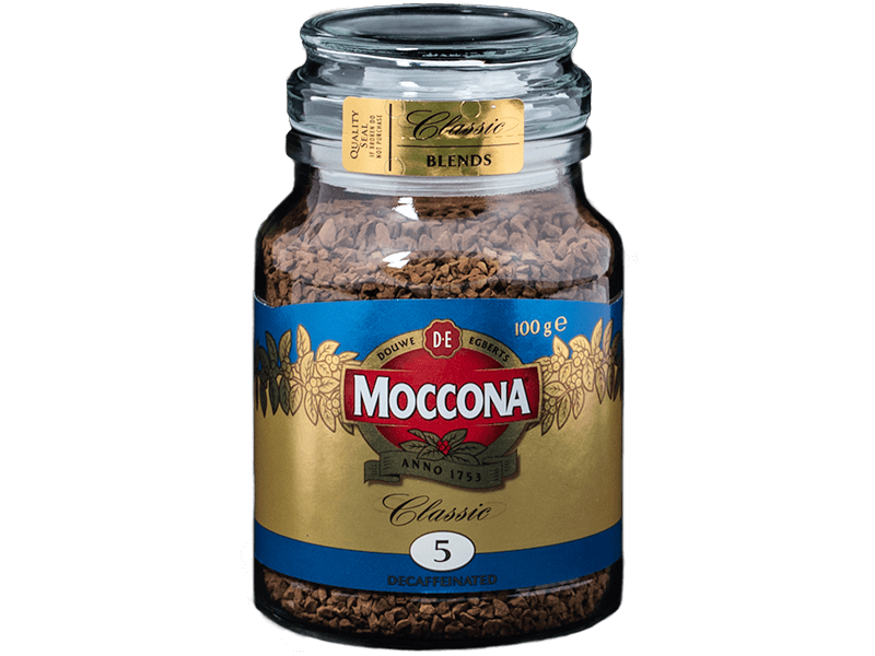 A jar of Moccona classic decaf instant coffee