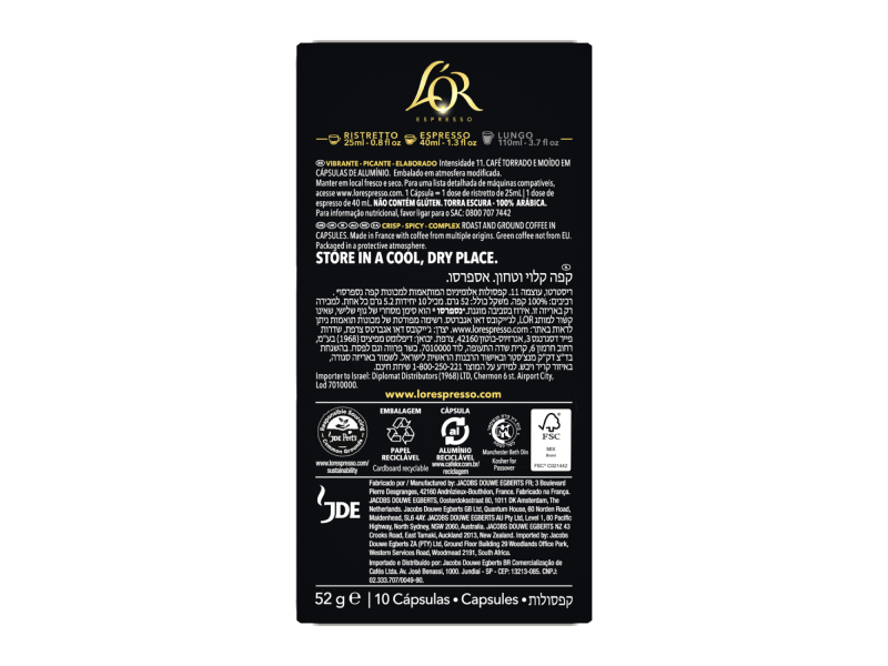 A pack of L'OR espresso ristretto capsules 10x10