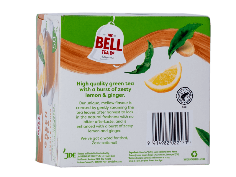 A pack of Bell Lemon & Ginger Green Tea 50x2gx6