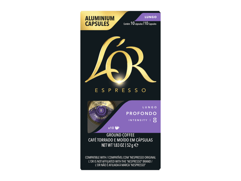 A pack of L'OR espresso profondo capsules
