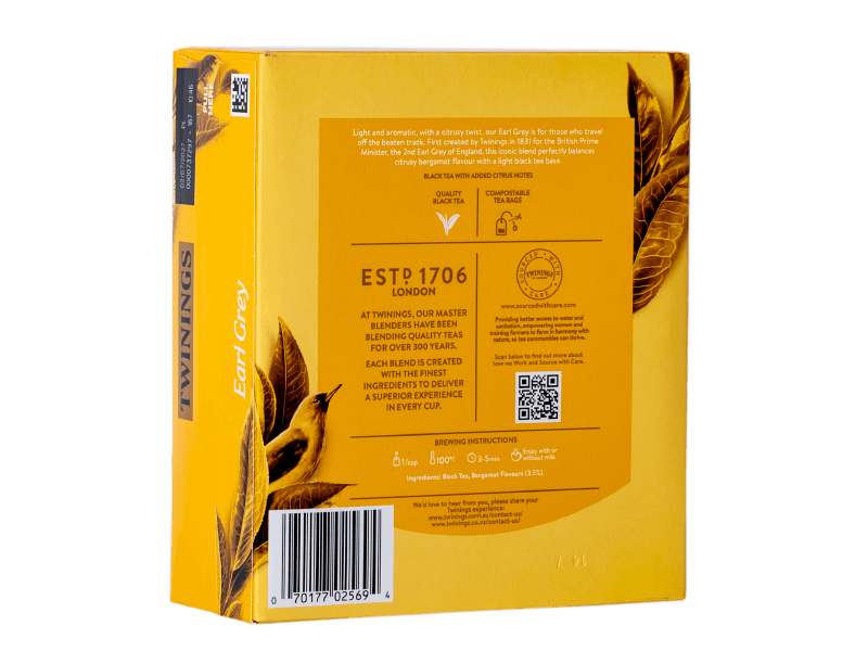 A package of Twinings Earl Grey tea