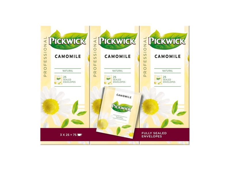 pickwick camomile tea box with 75 fairtrade envelopes