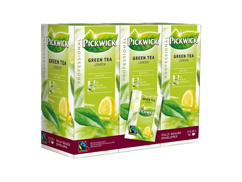pickwick green tea lemon tea box with 75 fairtrade envelopes